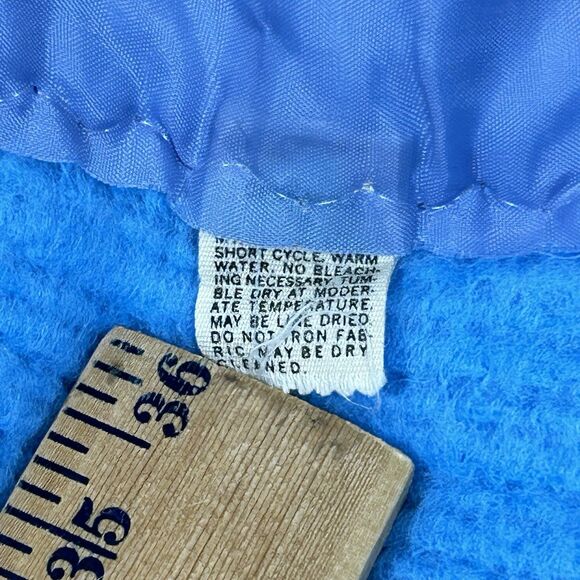 Vintage Satin Edge Blanket Bedspread Blue Waffle Weave Full Size 84 X 86 Soft - Picture 5 of 12